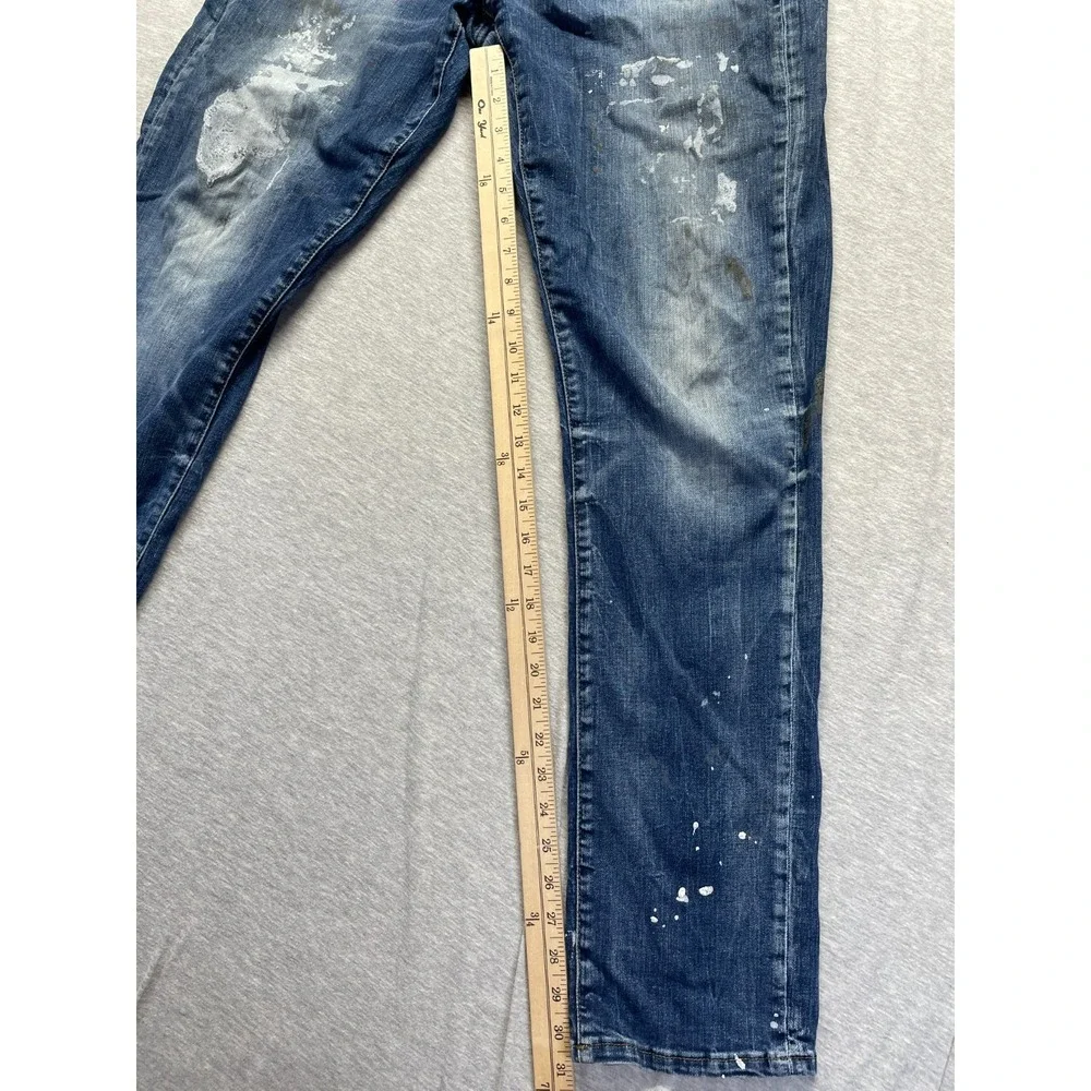 Lucky Brand Jeans Men 34x34 Blue Splatter Paint Denim Athletic Slit Straight Leg